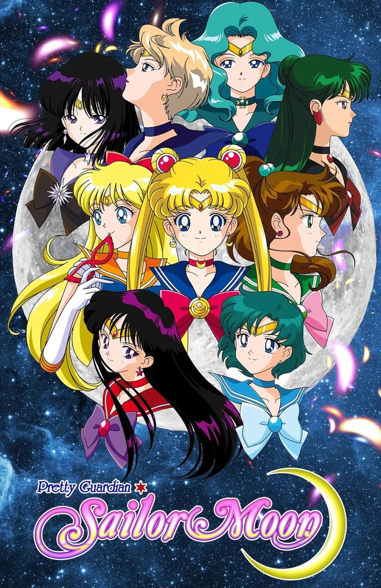 Promotional poster for the original Sailor Moon anime series featuring the Sailor Guardians