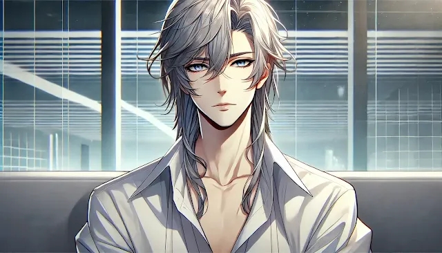 Portrait of Shogo Makishima with silver hair