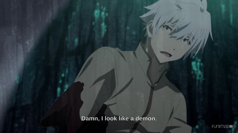 Hajime observing his reflection in the labyrinth