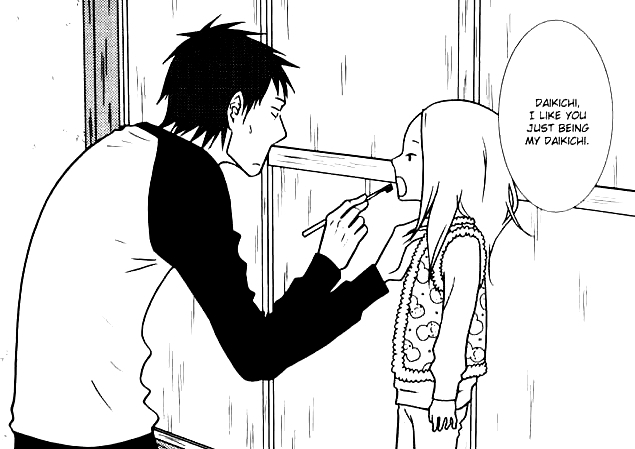 Daikichi brushes Rin's teeth while she expresses her affection for him in Usagi Drop.