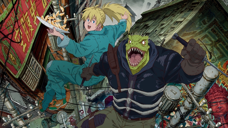 Kaiman and Nikaido leaping through the chaotic urban environment