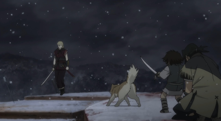 Tense standoff on snowy cliff