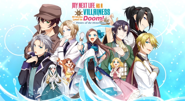 Promotional artwork showing Catarina with the male love interests from Pirates of the Disturbance