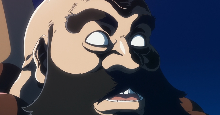 Ichibei Hyosube displays an intense expression during his confrontation with Juhabach