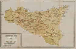 A historical map of Sicily showing territorial divisions that mirror the Vanetti family's control over Lawless