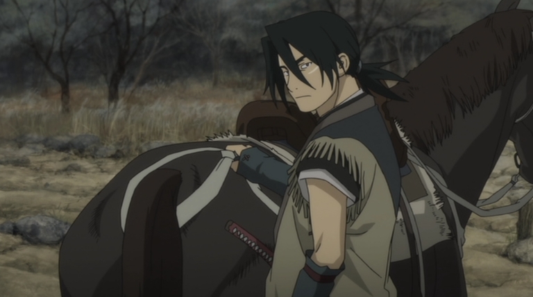 No-Name looks back from horseback