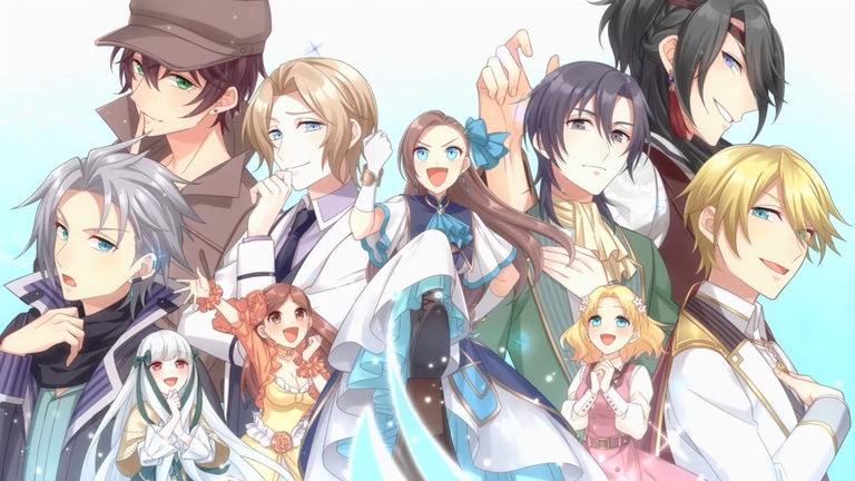 Catarina Claes surrounded by her harem of suitors and friends in official artwork