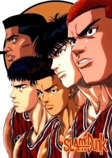The main characters of the Slam Dunk anime series including Sakuragi Hanamichi Rukawa Kaede Takenori Akagi Ryota Miyagi and Hisashi Mitsui are depicted in their Shohoku High School basketball team uniforms