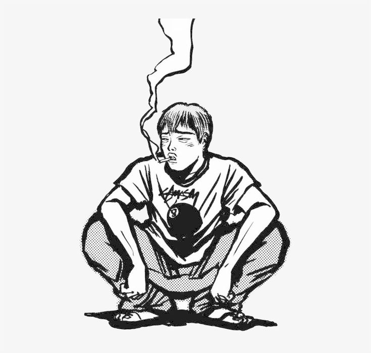 Onizuka squatting smoking