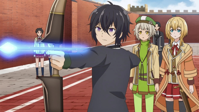 Mathias aiming a glowing bow with Lurie and Alma watching