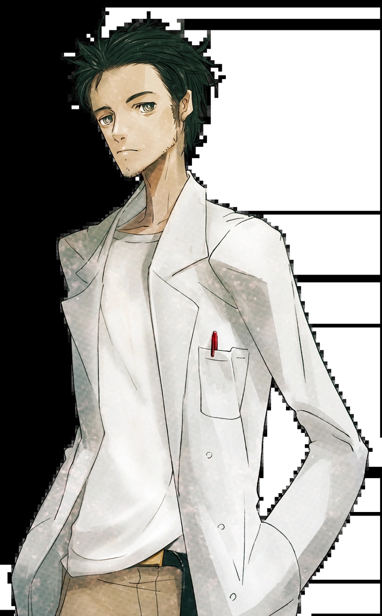 Okabe Rintarou as Hououin Kyouma in his lab coat