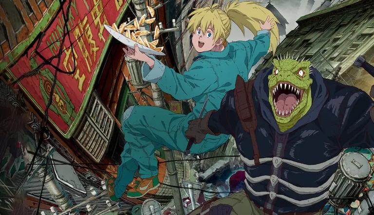 Caiman and Nikaido moving through the city
