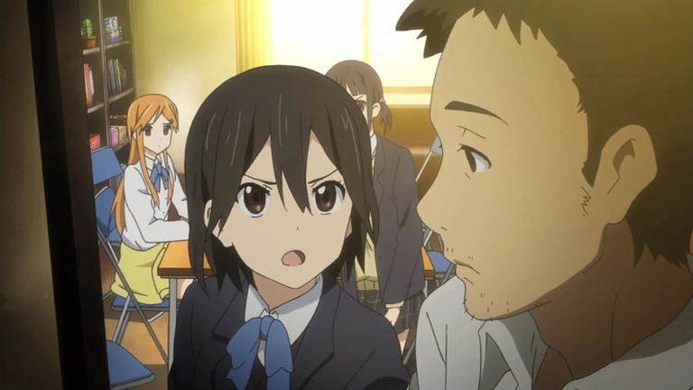 Inaba confronts Gotou, who is revealed to be Heartseed, in this scene from the anime Kokoro Connect.