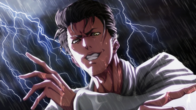 Okabe Rintarou with intense expression