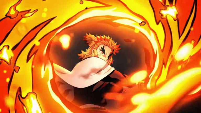 Kyojuro Rengoku unleashing flame breathing