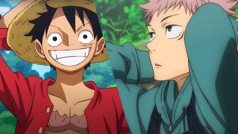 Split image of Luffy and Yuji Itadori