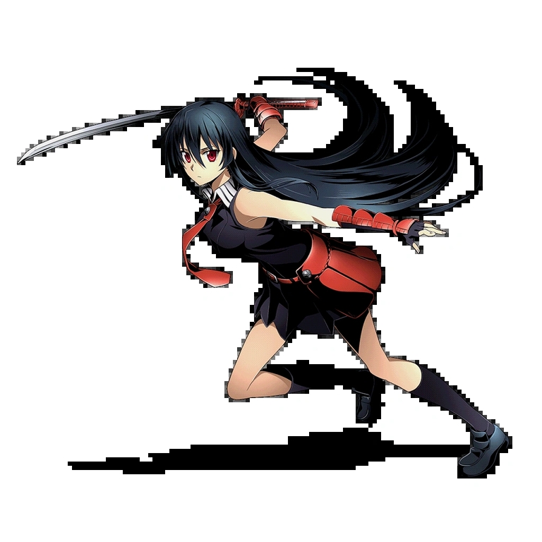 Akame lunging forward with Murasame in combat