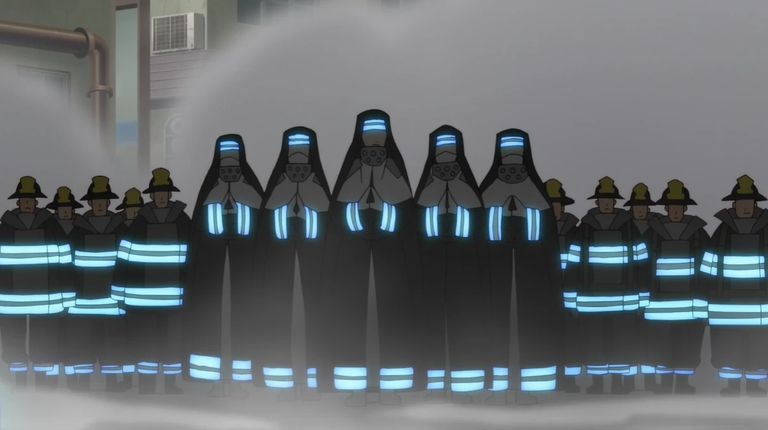 Special Fire Force members in field uniforms