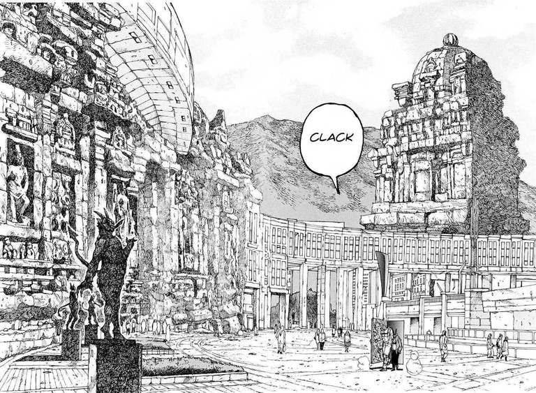 Ancient stone temple with horned statue in Magic User World