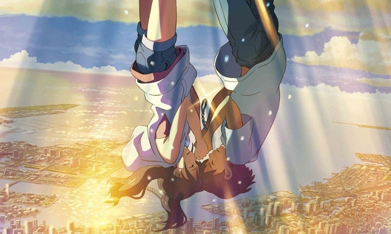 Hodaka and Hina falling together