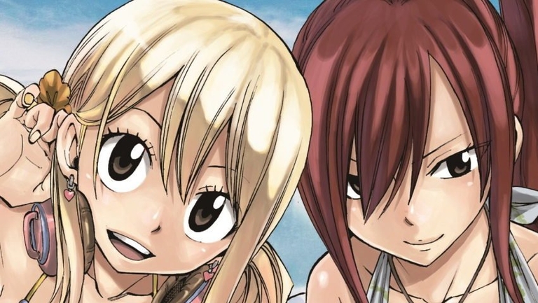 Lucy Heartfilia and Erza Scarlet from Fairy Tail pose for a promotional image
