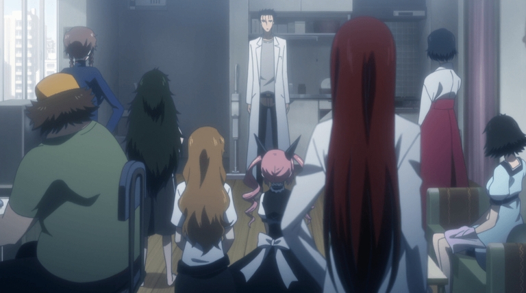 Older characters including Okabe and Maho in Steins Gate 0