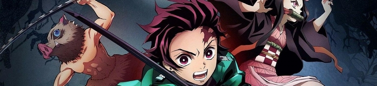 Inosuke Hashibira, Tanjiro Kamado, and Nezuko Kamado in combat