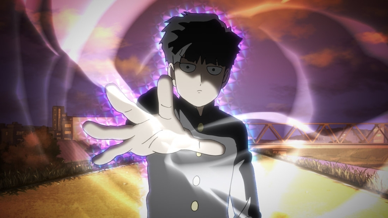 Mob surrounded by vibrant purple psychic energy